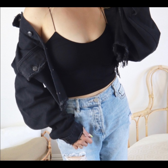 Black denim jacket cropped - Picture 2 of 3